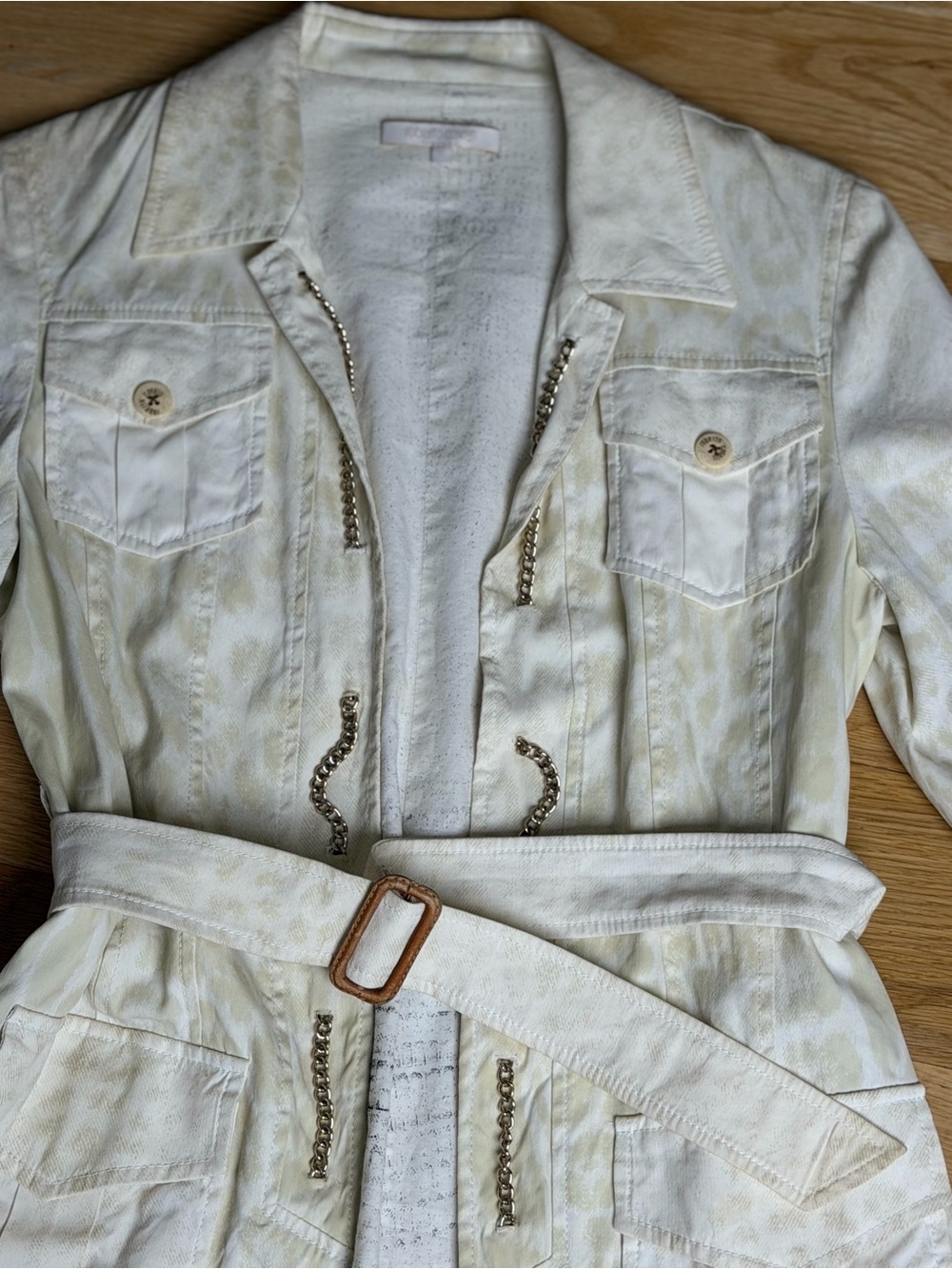 Roberto Cavalli Vintage Y2K Leopard Chain Trim Safari Jacket Belted S - Picture 2 of 15